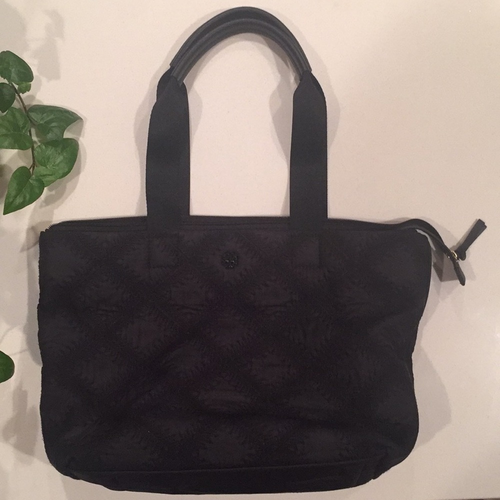 Tory Burch small black flame quilt tote